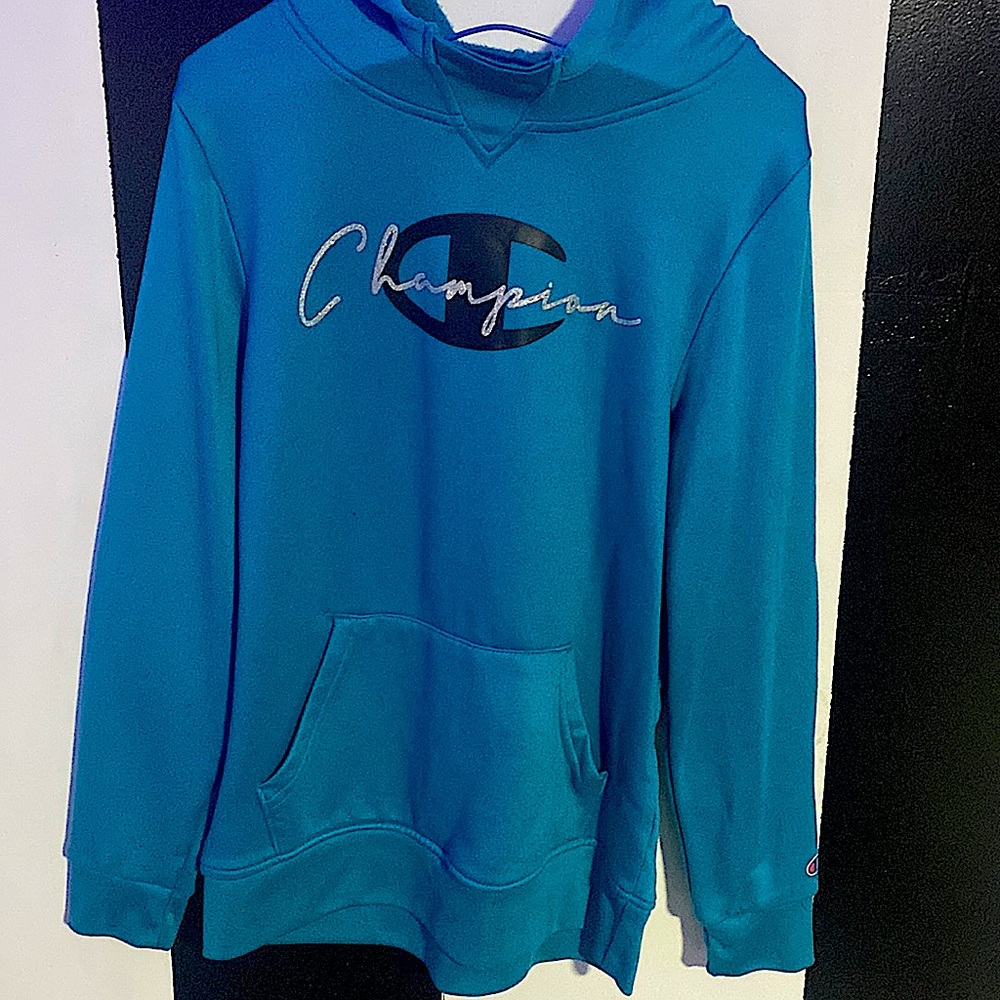 Champion teal hoodie girls size 14/16 barley worn great condition